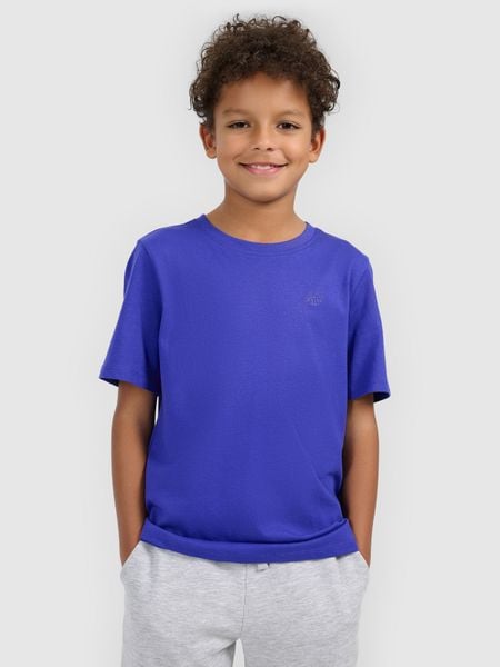 4F T-shirt regular gładki chłopięcy - niebieski 140 (9-10 lat). Niebieskie t-shirty dla chłopców 4f, bez wzorów, z bawełny, bez ramiączek. Za 29.99 zł.