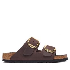 Klapki Birkenstock. Brązowe klapki damskie Birkenstock, bez wzorów, bez obcasa. Za 719.99 zł.