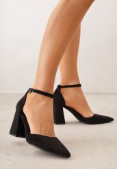 Czarne Czółenka z Imitacji Zamszu na Słupkowym Obcasie ze Szpiczastym Noskiem Hadina. Czarne czółenka damskie Renee, bez wzorów, z jeansu, ze szpiczastym noskiem, bez obcasa, bez zapięcia. Za 99.99 zł.