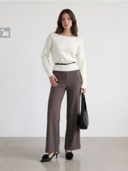 Spodnie wide leg z brokatowymi prążkami - szary. Szare spodnie materiałowe damskie Sinsay, l, bez wzorów. Za 39.99 zł.