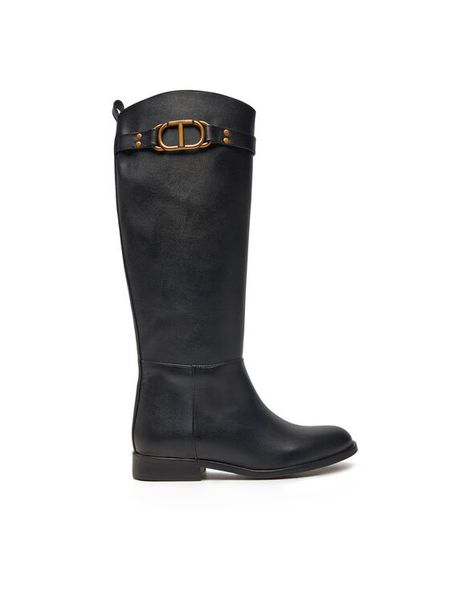 TWINSET Oficerki 242TCP092 Czarny. Czarne kozaki damskie Twinset, ze skóry, bez obcasa, na płaskiej podeszwie. Za 1,019.00 zł.