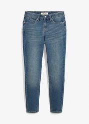 Dżinsy skinny, mid waist, ze stretchem. Niebieskie jeansy damskie bonprix, z podwyższonym stanem. Za 142.99 zł.