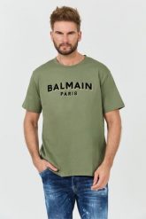 BALMAIN Zielony męski t-shirt Flock&foil T-shirt Bulky Fit, Rozmiar M. Zielone t-shirty męskie Balmain, m, bez wzorów, bez kołnierzyka. W wyprzedaży za 1,425.99 zł.