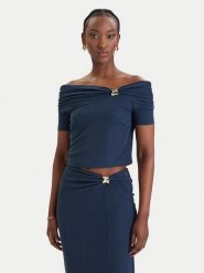 Guess Bluzka W6GP12 K2935 Granatowy Regular Fit. Niebieskie bluzki damskie Guess, l, z aplikacjami, bez kołnierzyka, bez ramiączek. Za 279.99 zł.