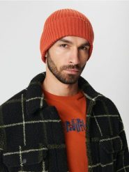 Czapka beanie - pomarańczowy. Brązowe czapki i kapelusze męskie Sinsay, bez wzorów, prążkowane. Za 25.99 zł.