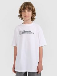 4F T-shirt oversize z nadrukiem chłopięcy - biała 128 (7-8 lat). Białe t-shirty dla chłopców 4f, bez wzorów, z bawełny, bez ramiączek. Za 39.99 zł.