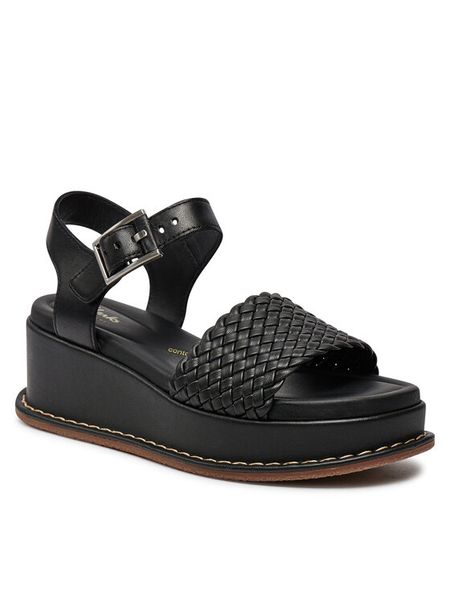 Clarks Sandały Kimmei Bay 26176403 Czarny. Czarne klapki damskie Clarks, bez wzorów, ze skóry, bez obcasa, na koturnie, bez zapięcia. Za 359.99 zł.