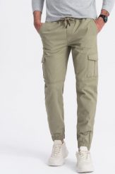 Ombre Spodnie męskie JOGGERY z zapinanymi kieszeniami cargo - khaki V1 OM-PAJO-0123 S. Brązowe spodnie materiałowe męskie Ombre, m, bez wzorów. Za 159.99 zł.