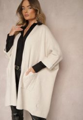 Jasnobeżowy Kardigan Bez Zapięć Ozdobiony Guzikami i Wsuwanymi Kieszeniami Asindra. Brązowe kardigany damskie Renee, uniwersalny, bez wzorów, z jeansu, eleganckie, bez kołnierzyka, bez ramiączek, bez kaptura. Za 119.99 zł.