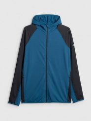 4F Bluza trekkingowa regular z kapturem męska - turkusowa M. Niebieskie bluzy męskie 4f, m, bez wzorów, z kapturem. Za 249.99 zł.