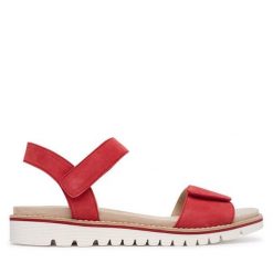 Sandały Ara. Czerwone sandały damskie Ara, bez wzorów, bez obcasa, na płaskiej podeszwie, bez zapięcia. Za 399.99 zł.