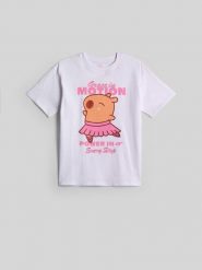 4F T-shirt loose z nadrukiem dziewczęcy - beżowy 146/152 (10-12 lat). Brązowe t-shirty i topy dla dziewczynek 4f, bez wzorów, z bawełny, bez ramiączek. Za 59.99 zł.