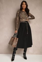 Czarna Spódnica z Wiskozą o Rozkloszowanym Kroju z Paskiem Łańcuszkiem Lilethra. Czarne spódnice damskie Renee, m, bez wzorów, z materiału, eleganckie, midi, dopasowane. Za 119.99 zł.