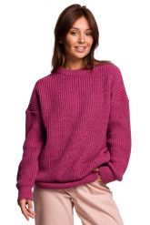 Sweter Oversize o Przedłużonym Kroju - Wrzosowy. Fioletowe swetry damskie MOE, l, bez wzorów, z materiału, bez kołnierzyka, bez ramiączek, bez kaptura. Za 243.90 zł.
