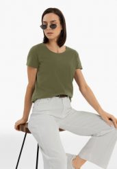 Koszulka basic T-DIANA. Brązowe t-shirty damskie Volcano, m, bez wzorów, z materiału, klasyczne, bez kołnierzyka. Za 54.99 zł.