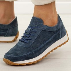 Granatowe skórzane półbuty damskie Sergio Leone Sp001. Niebieskie obuwie sportowe damskie Sergio Leone, bez wzorów, z jeansu. Za 219.00 zł.