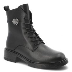 Botki damskie D&A by S.Barski o sznurowanym fasonie z ozdobnym metalowym detalem i niskim stabilnym obcasem czarne, MK62-7014 Black. Czarne kozaki damskie S.BARSKI, z jeansu, bez obcasa, na obcasie. Za 219.00 zł.