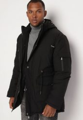 Czarna Kurtka Parka z Odpinanym Kapturem i Kieszeniami Ściągana w Talii Norira. Czarne kurtki męskie Born2be, l, bez wzorów, z jeansu, eleganckie. Za 319.99 zł.