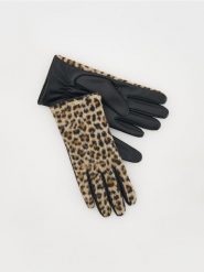 Rękawiczki w panterkę - kremowy. Białe rękawiczki damskie Reserved, bez wzorów. W wyprzedaży za 17.99 zł.