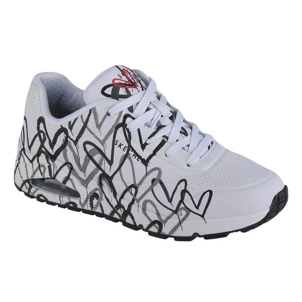 Buty do chodzenia damskie Skechers Uno Spread The Love. Białe obuwie sportowe damskie Skechers, bez wzorów, z materiału, trekkingowe, Skechers Sport. Za 417.00 zł.