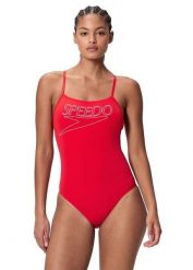 Strój kąpielowy jednoczęściowy damski Speedo Endurance+ Thinstrap. Czerwone kostiumy jednoczęściowe damskie Speedo, l, bez wzorów, z materiału, biznesowe, na fitness i siłownię. Za 197.48 zł.