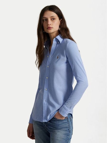 Polo Ralph Lauren Koszula 211664427001 Błękitny Slim Fit. Niebieskie bluzki damskie Polo Ralph Lauren, xxs, bez wzorów, z bawełny, bez kołnierzyka, bez ramiączek. Za 499.99 zł.