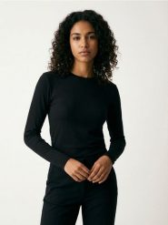 Koszulka poliamidowa z długim rękawem - czarny. Czarne t-shirty damskie Sinsay, l, bez wzorów, z poliamidu, bez kołnierzyka. Za 29.99 zł.