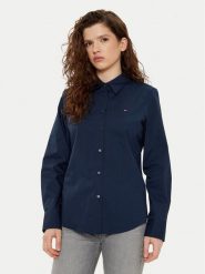 Tommy Hilfiger Koszula WW0WW43577 Granatowy Regular Fit. Niebieskie bluzki damskie Tommy Hilfiger, bez wzorów, z bawełny, bez kołnierzyka, bez ramiączek. Za 239.99 zł.