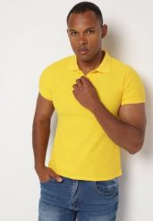 Żółty T-shirt Polo z Bawełną Fodelira. Żółte bluzki damskie Born2be, l, bez wzorów, z bawełny, eleganckie, bez kołnierzyka, bez ramiączek. Za 59.99 zł.