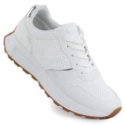 Buty sportowe na platformie białe Big Star RR274487. Białe obuwie sportowe damskie Big Star, bez wzorów, ze skóry ekologicznej, tenisowe. Za 239.99 zł.