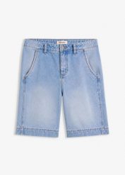 Bermudy ze średnim stanem, z lekkiego jeansu. Niebieskie szorty damskie bonprix, bez wzorów, z jeansu. Za 112.99 zł.