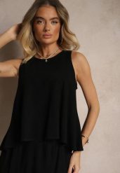Czarny Top z Bawełną i Lnem o Rozkloszowanym Kroju Soneilla. Czarne t-shirty i topy dla dziewczynek Renee, bez wzorów, z bawełny, bez ramiączek. Za 44.99 zł.