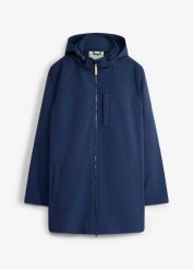 Hydrofobowa parka z softshellu. Niebieskie parki męskie bonprix, m, bez wzorów, z softshellu, bez kaptura. Za 289.99 zł.