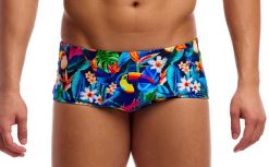 Kąpielówki Funky Trunks Birdie Wordie - trunki męskie. Brązowe kąpielówki męskie FUNKY TRUNKS, l, bez wzorów, z poliesteru, do pływania. Za 159.00 zł.