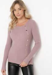 Jasnofioletowy Sweter Ozdobiony Metalowymi Napami Corettina. Fioletowe swetry damskie Born2be, m, z aplikacjami, z jeansu, wizytowe, bez kołnierzyka, bez ramiączek, bez kaptura. Za 89.99 zł.