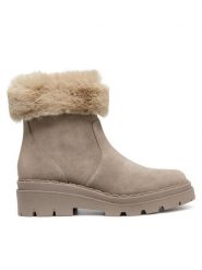 Geox Botki D Felleny D46XEG 022BH C6369 Beżowy. Brązowe botki damskie Geox, z materiału, bez obcasa, na płaskiej podeszwie, bez zapięcia. Za 649.99 zł.