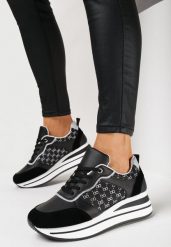 Czarne Brokatowe Sneakersy na Platformie Filena. Czarne obuwie sportowe damskie Born2be, bez wzorów. Za 99.99 zł.
