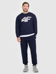 4F Spodnie dresowe joggery męskie - granatowe XL. Niebieskie spodnie sportowe męskie 4f, m, bez wzorów, z dresówki, na fitness i siłownię. Za 149.99 zł.