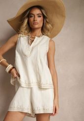 Jasnobeżowe Szorty High Waist z Bawełny z Ozdobnym Haftem Korimizza. Brązowe szorty damskie Renee, na lato, l, bez wzorów, z bawełny, eleganckie, z podwyższonym stanem. Za 74.99 zł.