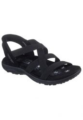 Sandały damskie Skechers Reggae Slim Stretch Flex. Czarne sandały damskie Skechers, bez wzorów, z materiału, bez obcasa, bez zapięcia. Za 289.99 zł.