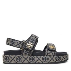 Sandały Tory Burch. Szare sandały damskie Tory Burch, bez wzorów, bez obcasa, na płaskiej podeszwie, bez zapięcia. Za 949.99 zł.