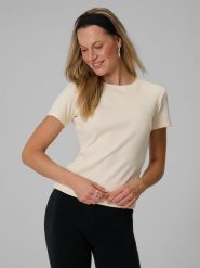4F T-shirt slim z prążkowanej dzianiny damski - kremowy XS. Białe t-shirty damskie 4f, uniwersalny, bez wzorów, z bawełny, eleganckie, bez kołnierzyka. Za 49.99 zł.