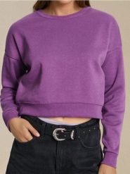 Gładka bluza crewneck - fioletowy. Fioletowe bluzy sportowe damskie Sinsay, l, bez wzorów, bez kaptura. Za 19.99 zł.