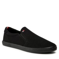 Tenisówki Tommy Hilfiger. Czarne półbuty na co dzień męskie Tommy Hilfiger, bez wzorów, bez zapięcia. Za 159.99 zł.