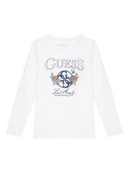 Guess Bluzka J5BI20 J1314 Biały Regular Fit. Białe t-shirty i topy dla dziewczynek Guess, z aplikacjami, z bawełny, bez ramiączek. Za 89.99 zł.