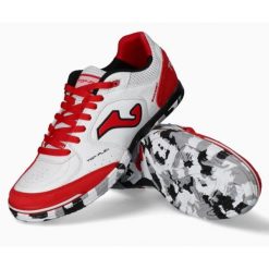 Buty do piłki halowe Joma Top Flex 2022 IN white/red. Białe buty sportowe męskie Joma, bez zapięcia, do piłki nożnej. Za 219.00 zł.