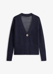 Kardigan ażurowy. Niebieskie kardigany damskie bonprix, w ażurowe wzory. Za 139.99 zł.