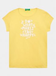 United Colors Of Benetton T-Shirt 3096G1095 Żółty Regular Fit. Żółte t-shirty i topy dla dziewczynek United Colors Of Benetton, bez wzorów, z bawełny, bez ramiączek. Za 39.99 zł.