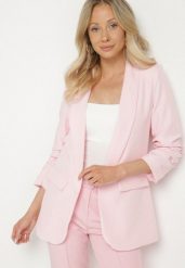 Jasnoróżowa Elegancka Marynarka z Rękawami 7/8 i Ozdobnymi Klapami Novse. Czerwone żakiety damskie Born2be, s, bez wzorów, biznesowe. Za 119.99 zł.