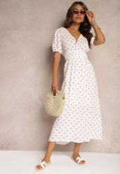 Biała Taliowana Sukienka z Bawełny z Gumką w Talii i Odkrytymi Plecami Wedrea. Białe sukienki damskie Renee, l, bez wzorów, z bawełny, eleganckie, bez kołnierzyka, bez ramiączek, maxi, dopasowane. Za 139.99 zł.